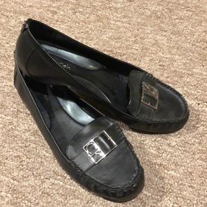 Black leather driving mocs